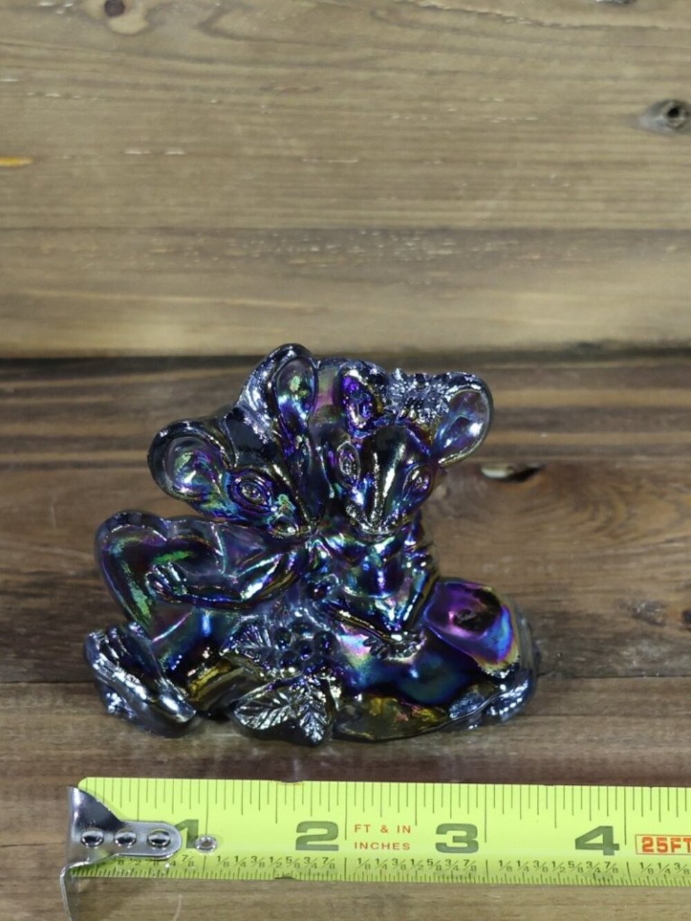 Pee gee Glass Mickey Minnie Mice in Love Purple Amethyst Carnival Paperweight - Picture 7 of 9